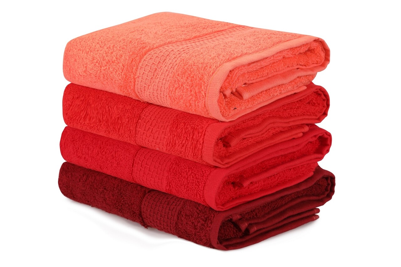 Beverly Hills Polo Club 4 db Fürdőszobai törölköző, 50x90 cm, pamut, piros