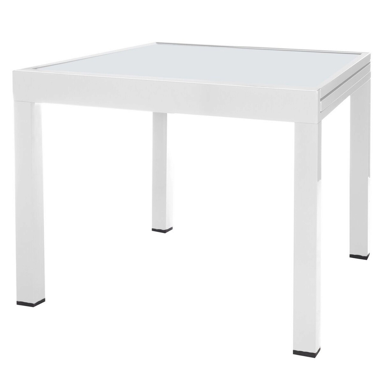 Thais Kihúzható asztal, 90-180 x 90 x 74 cm, alumínium/edzett üveg, fehér