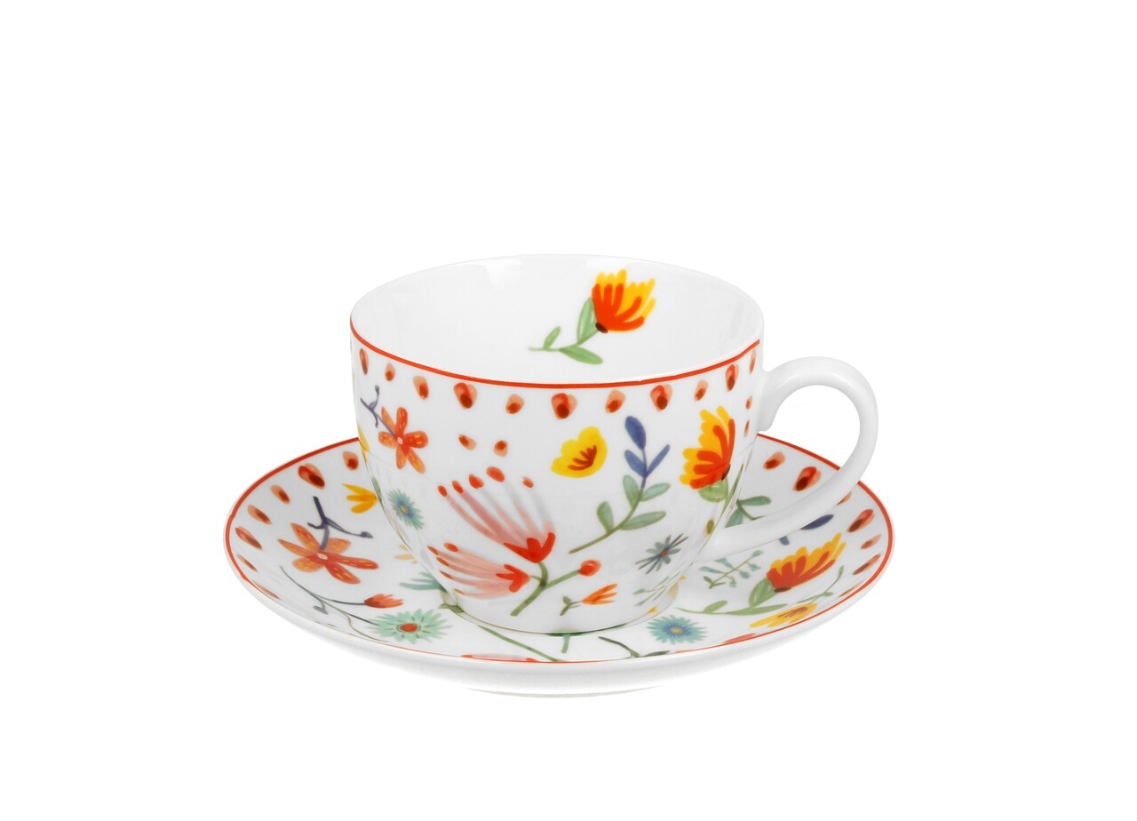 Csésze Kistányérral, DUO, Pasztell, 280 Ml, Porcelán, Tarka