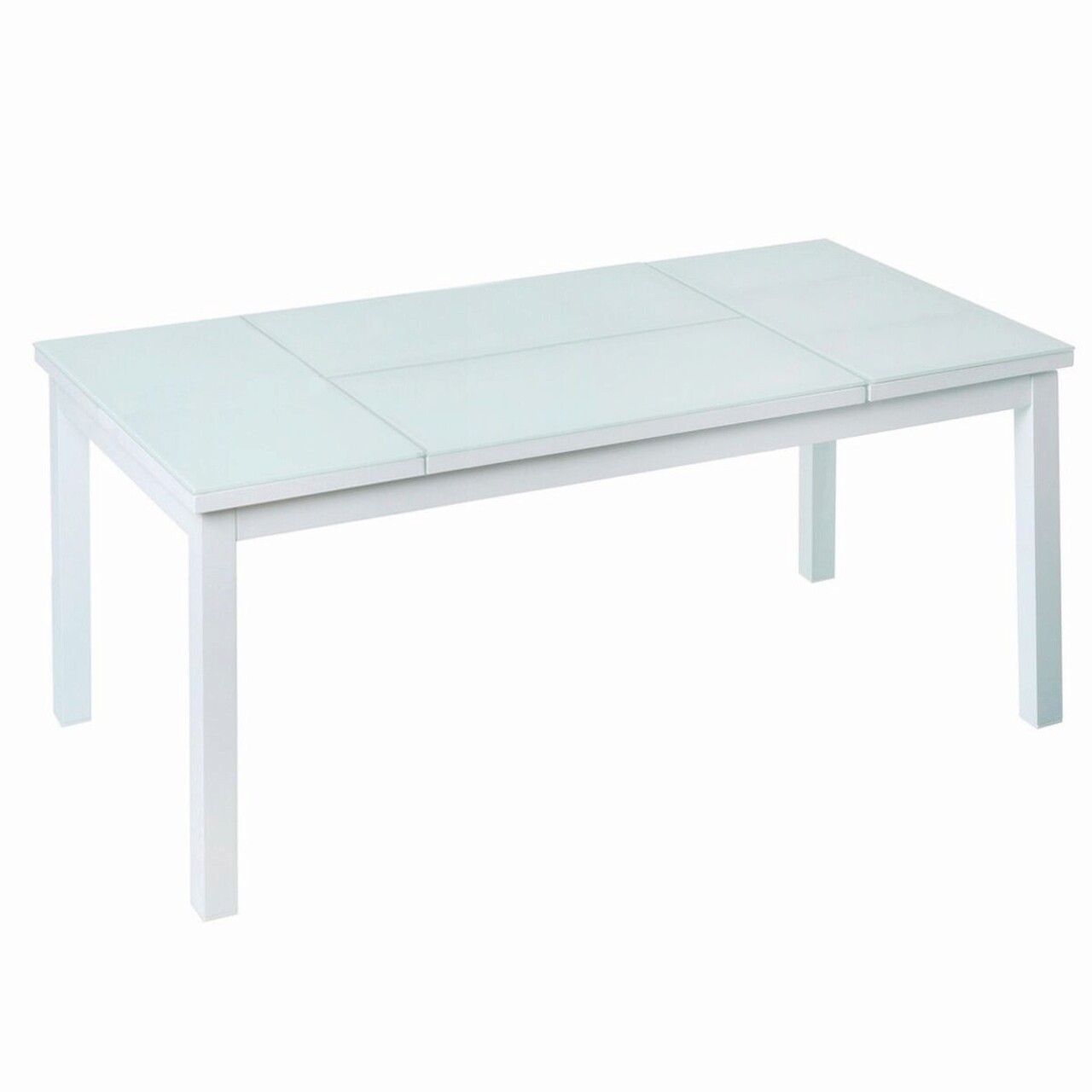 BigBuy Home Agnes Kerti asztal összecsukható asztallappal, 120 x 60 x 48.5 cm, alumínium/edzett üveg, fehér