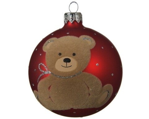 Globe Teddy Bear, Decoris, Ø8 cm, üveg, piros/barna