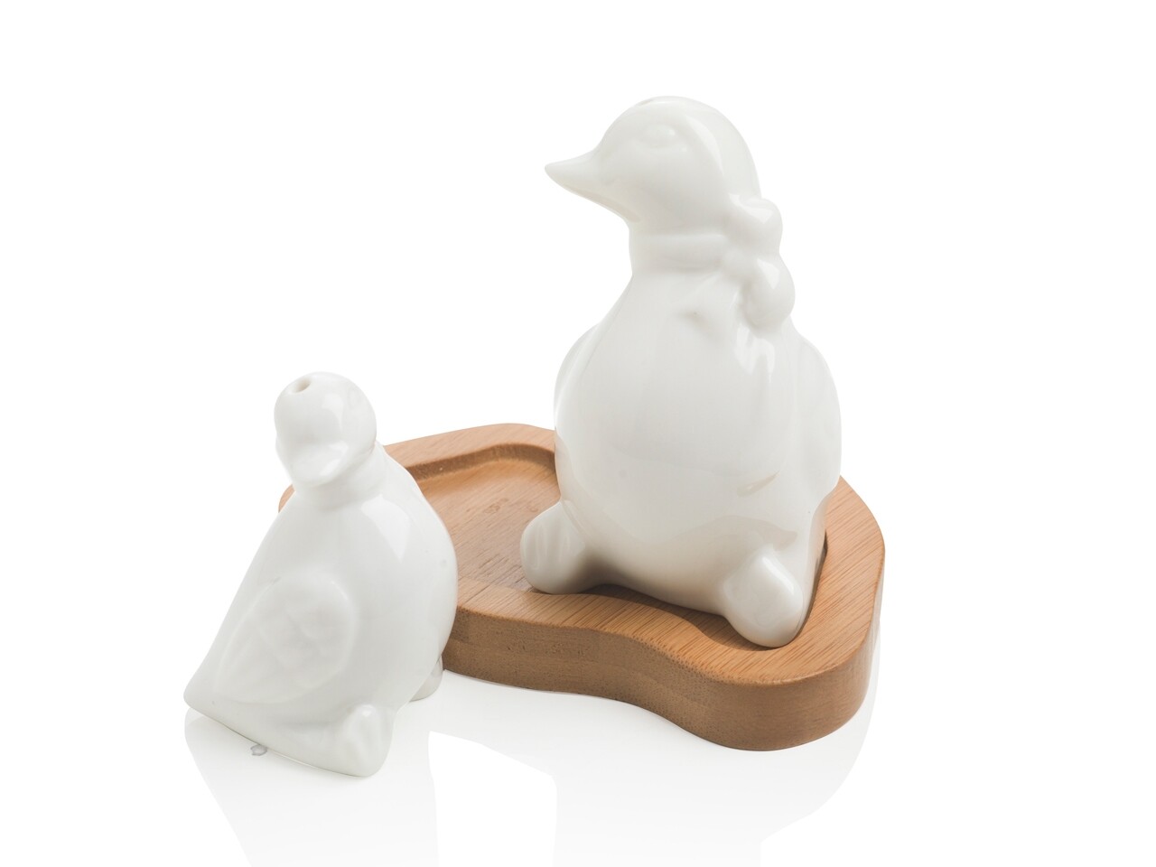 Só-borsszóró készlet tartóval, Kacsa, Brandani, 10x6x7,5 cm, porcelán / bambusz