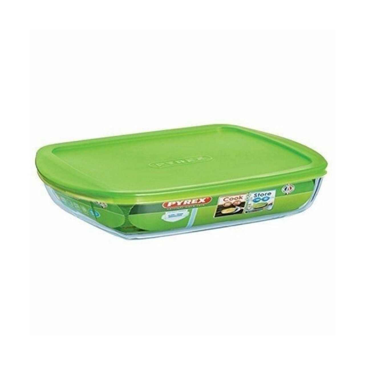 Téglalap alakú tál fedéllel, Pyrex, Cook-Store, 1,6 L, 20 x 28 cm, hőálló üveg / műanyag