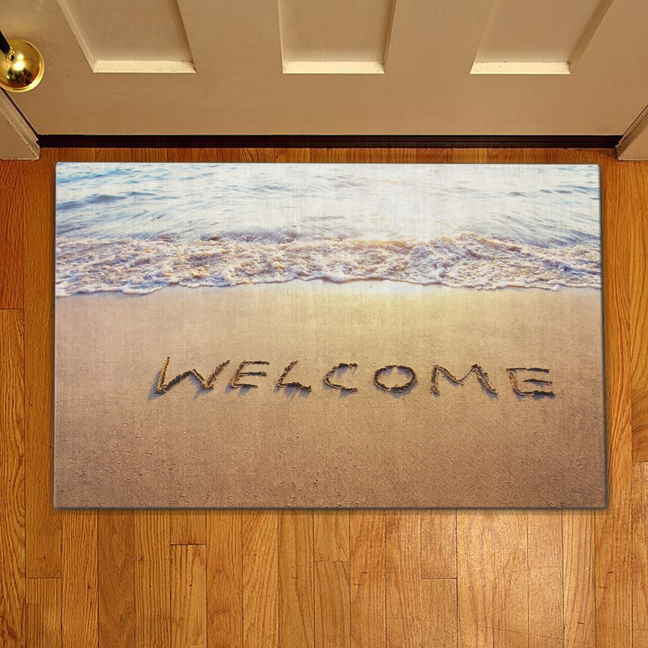 Bejárati szőnyeg Üdvözöljük a homoknál, Casberg, 38x58 cm, poliészter, tarka