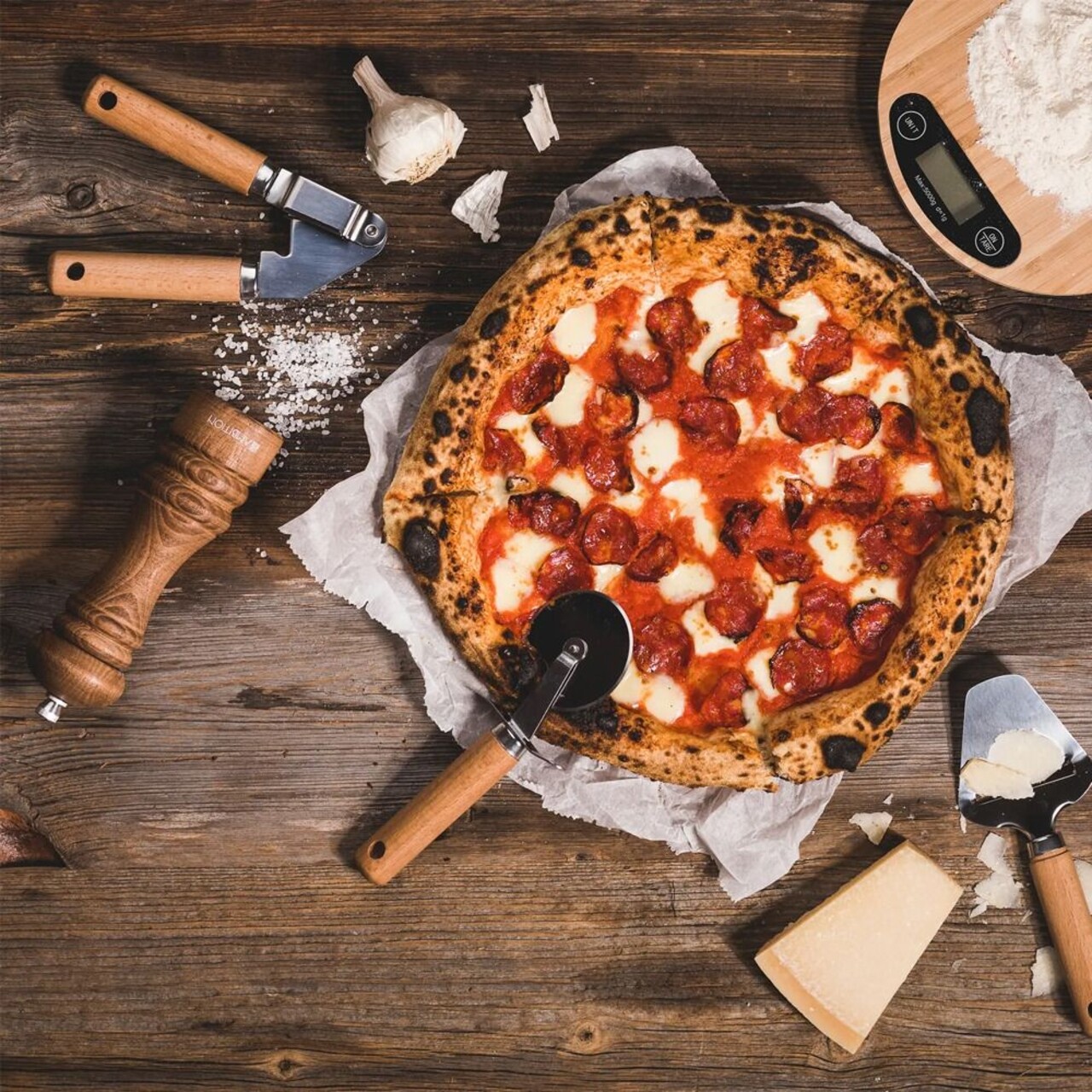 Natural Pizza Szeletelő, Ambition, 20.5 Cm, Acél, Barna