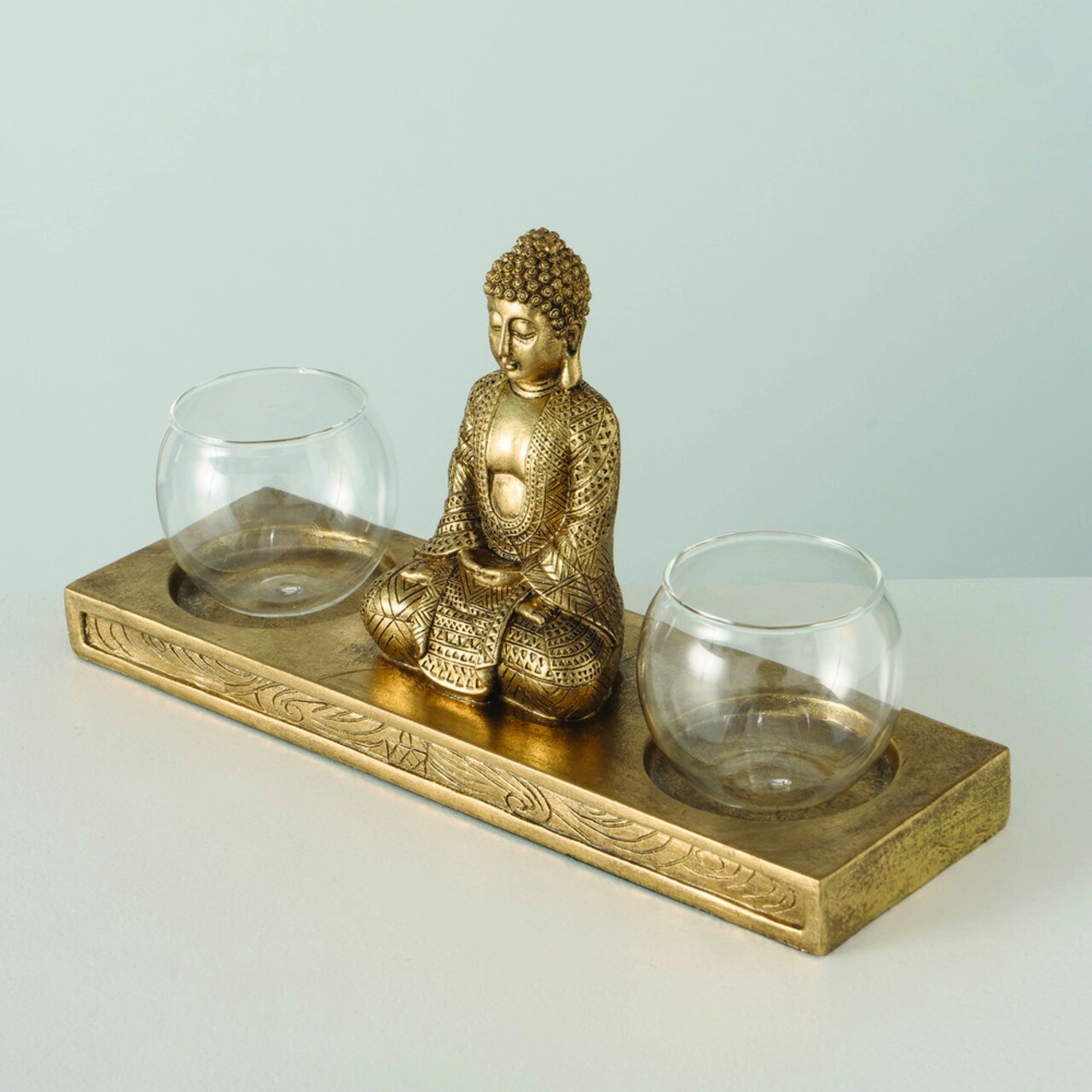 Jarven Buddha Gyertyatartó, Boltze, 30x10x16 Cmm, Poligyanta, Aranyszín