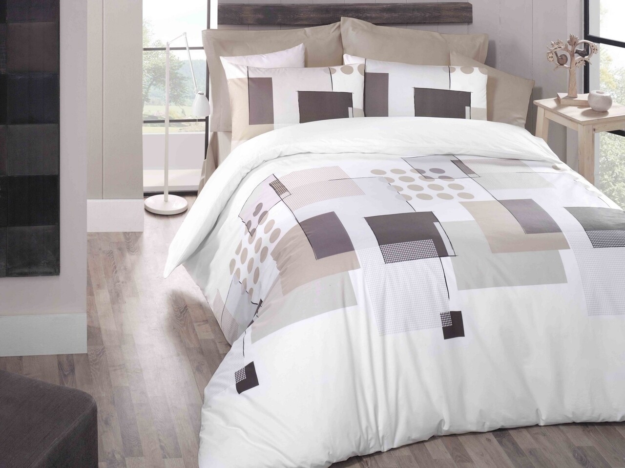 King Size Kétszemélyes Ágynemű, Victoria, Shiste, 4 darabos, 100% ranforce pamut, bézs