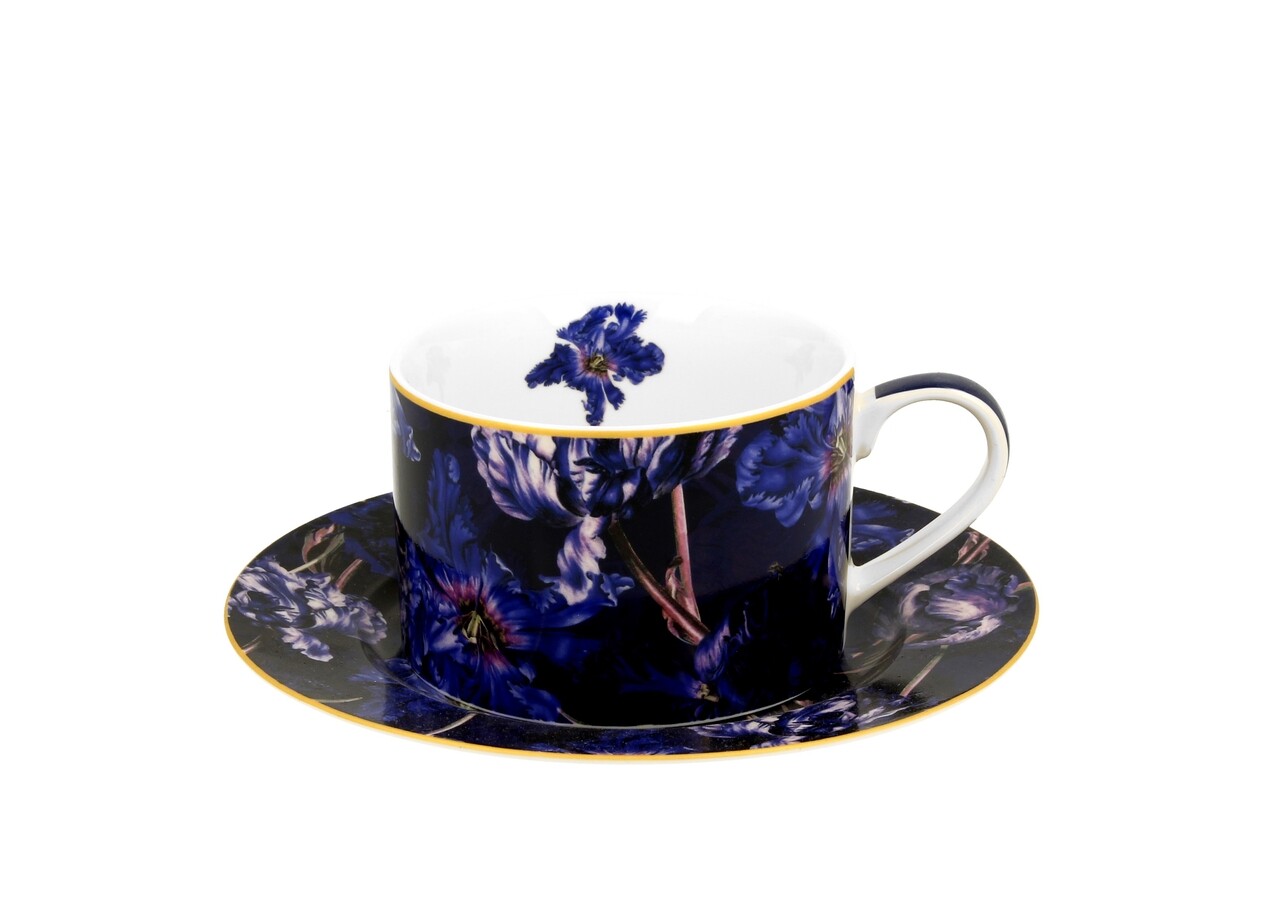 Csésze Csészealjjal, DUO, Violet Tulipán, 240 Ml, Porcelán, Tarka