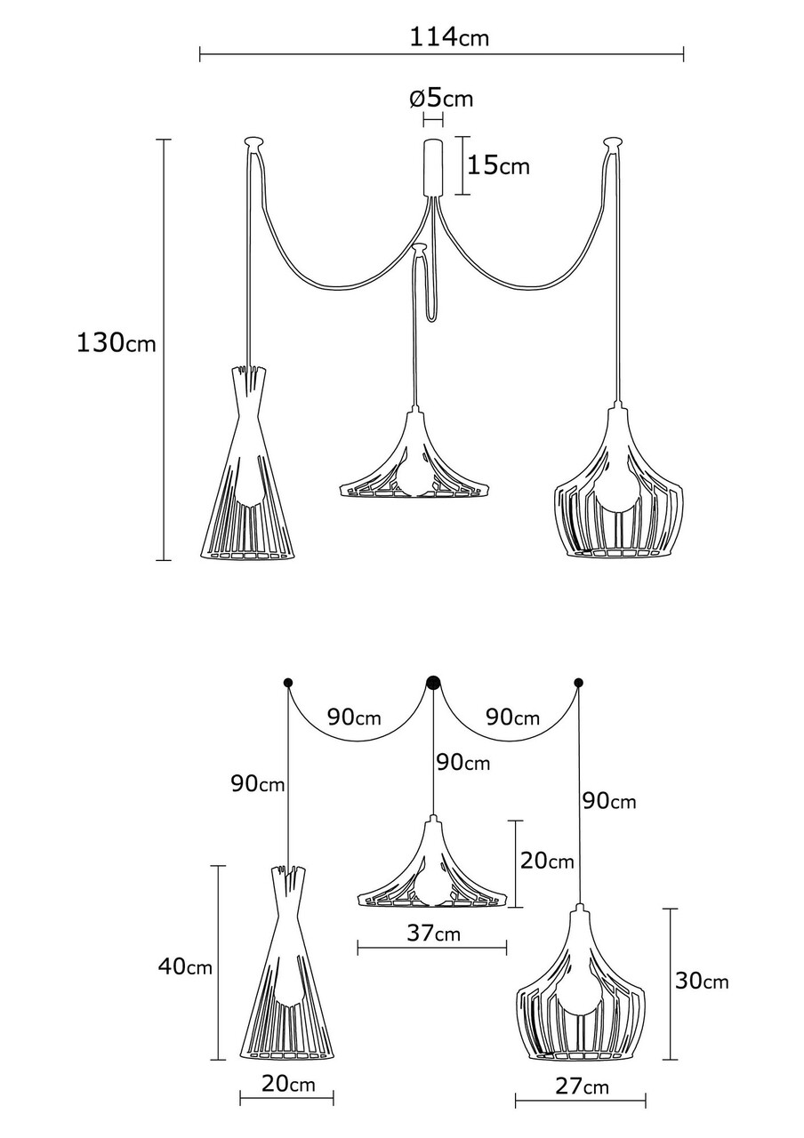 Mezopotámiai Csillár N-1291, Noor, 114 X 130 Cm, 3 X E27, 100 W, Fekete