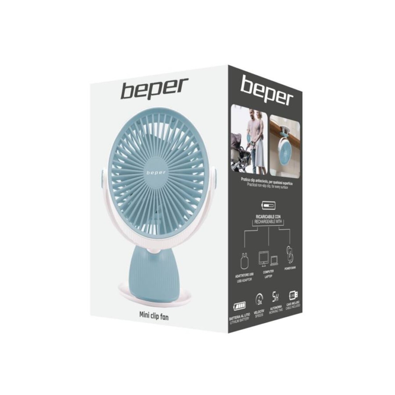 Beper Mini Ventilátor Fogóval, 3 Választható Sebesség