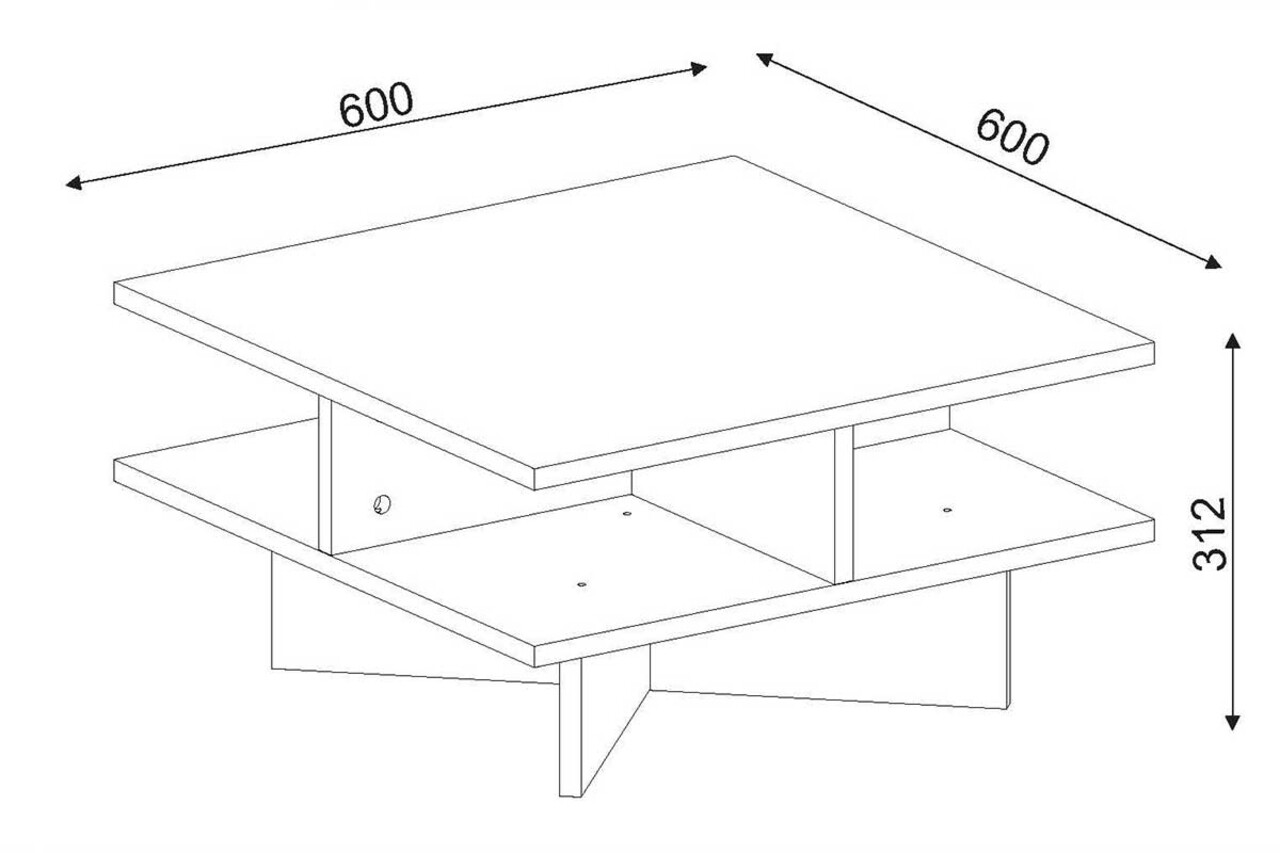 Dohányzóasztal PWF-0027, Pakoworld, 60x60x31 Cm, Melamin Forgácslap, Dió / Fehér