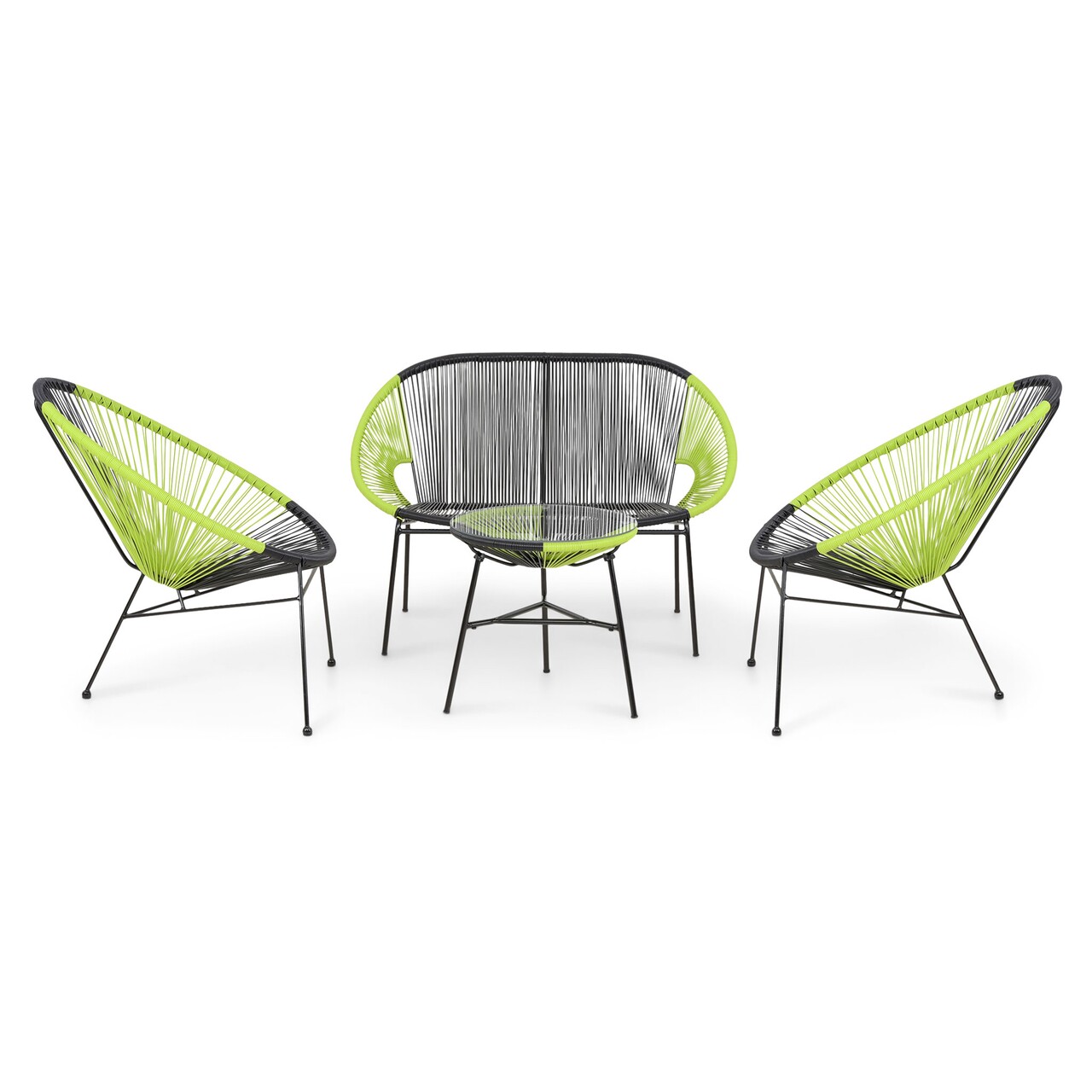 Corfu Kerti terasz/bútor szett 2 db Fotel kanapéval és asztalka, acél, zöld/fekete