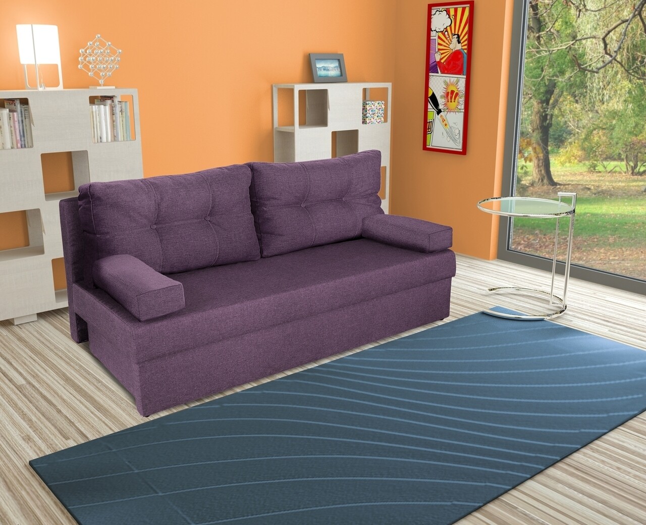 Alfi Kihúzható kanapé 192x80x77 cm tárolóládával, lila