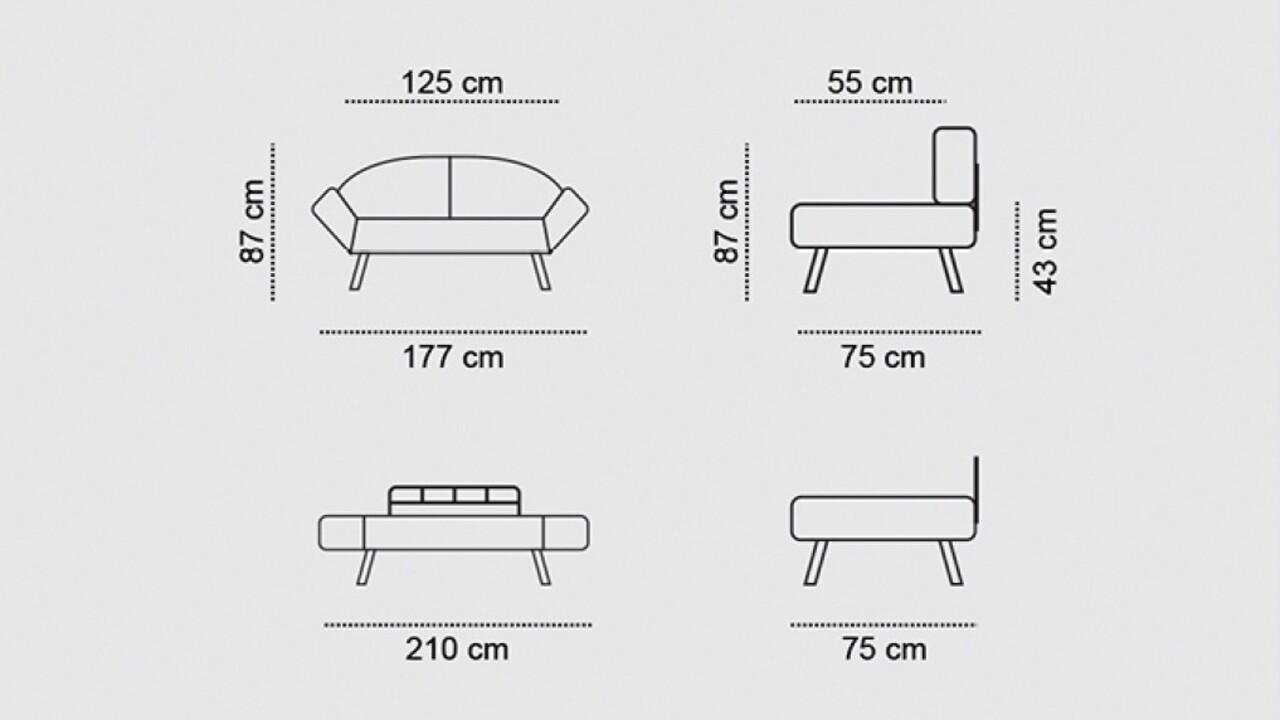 Genzo Kihúzható Kanapé, Futon, 2 Személyes, 177x81x87 Cm, Fém, Fekete