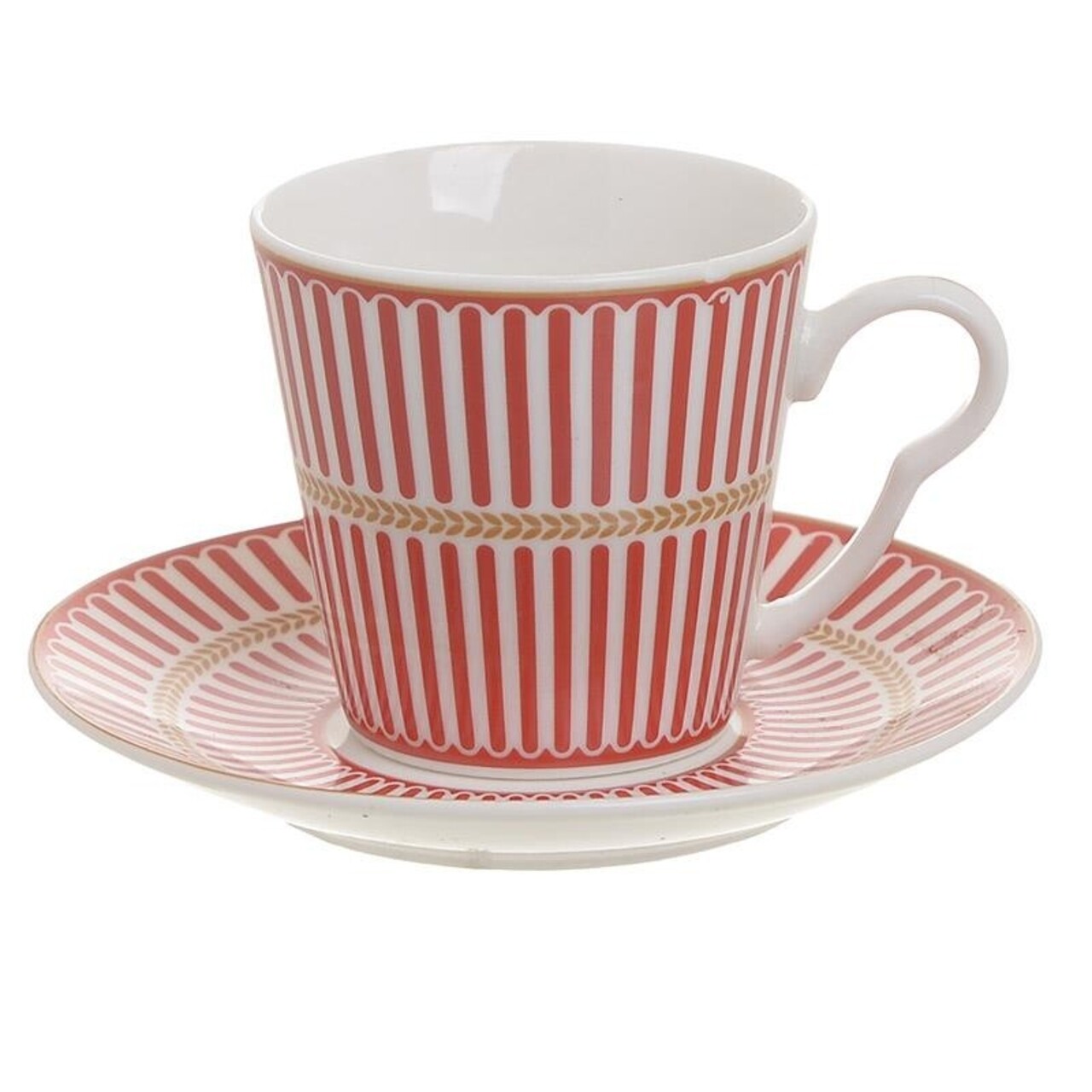 6 db-os csészekészlet Retro csészealjjal, InArt, 90 ml, porcelán, fehér/piros