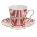 6 db-os csészekészlet Retro csészealjjal, InArt, 90 ml, porcelán, fehér/piros