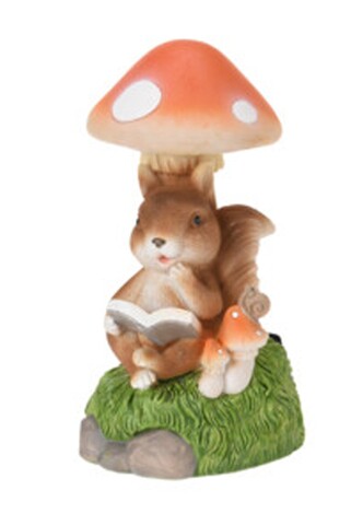 Squirrel reading Napelemes lámpa, 9.5x9.5x19 cm, poliszton, színes