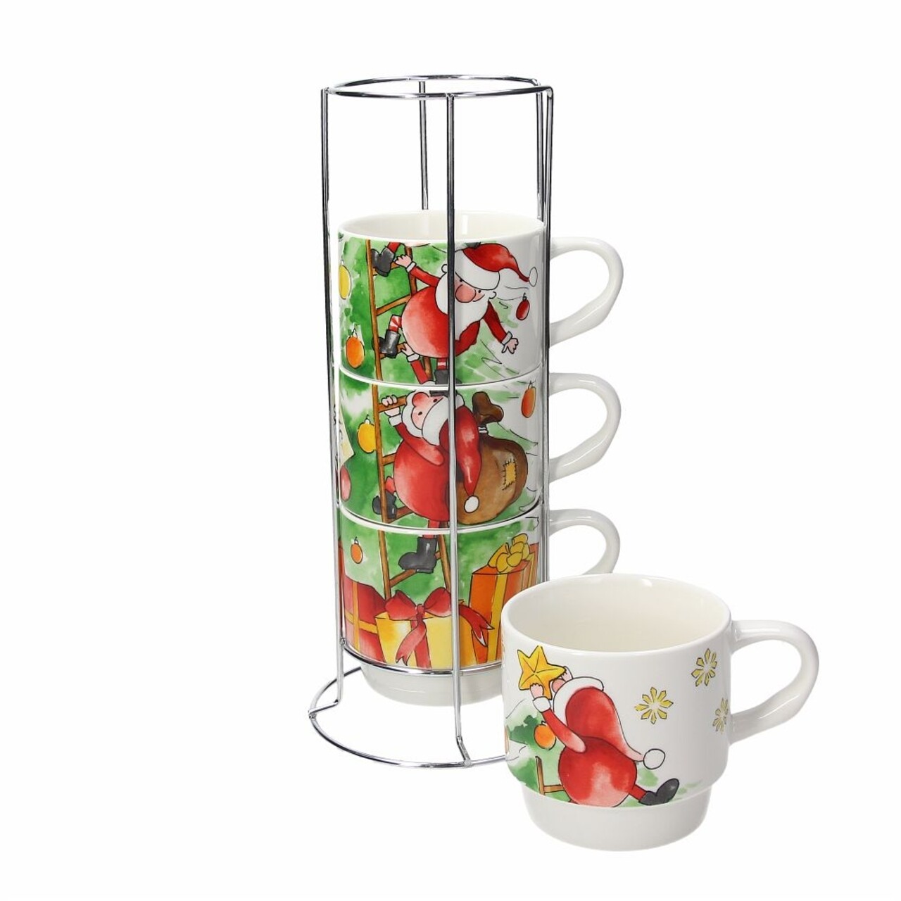 4 db csésze készlet fém tartóval, Tognana, Santa Climb, 320 ml, porcelán / acél