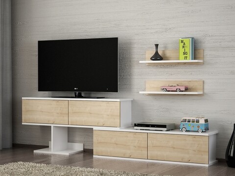 Maximusa TV Komód 2 polccal, Furny Home, 210x29.5x59 cm, alb/bej