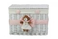 Kosár M Pink Bear, Bedora, fűz / textil, fehér / rózsaszín