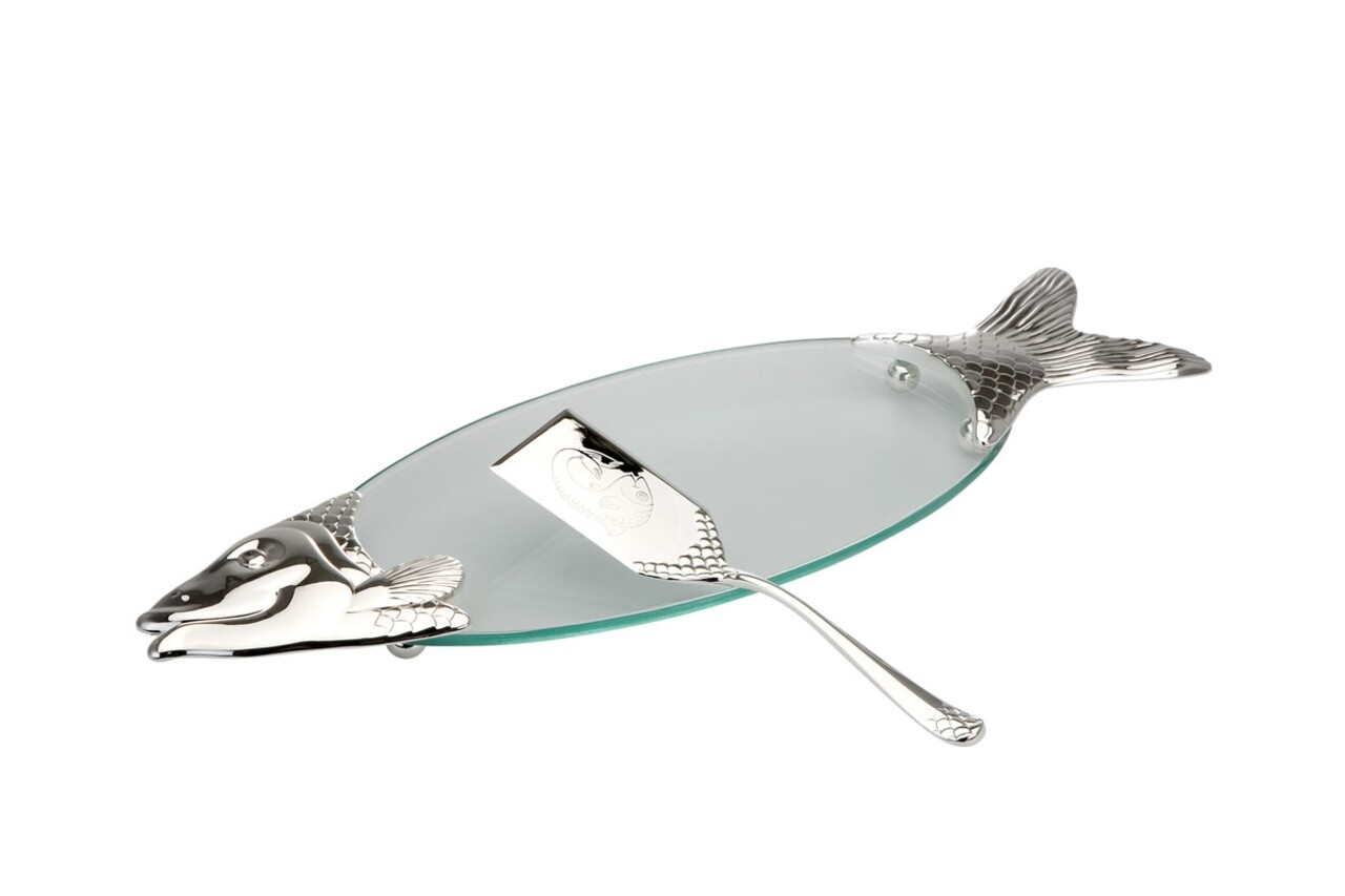 Hermann Bauer Tálca és spatula a hal tálalásához, ezüst