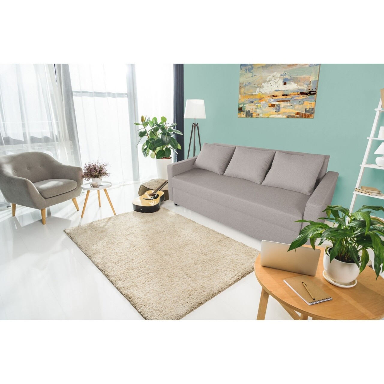 Firenze Kihúzható kanapé Beige 218x85x85cm tárolóládával