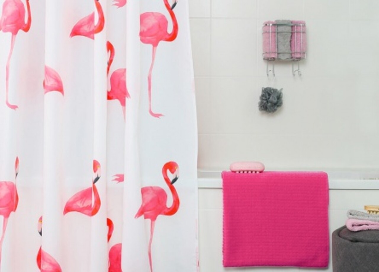 Flex Flamingo Zuhanyfüggöny, Weko, 180x200 Cm, 100% Poliészter, Többszínű