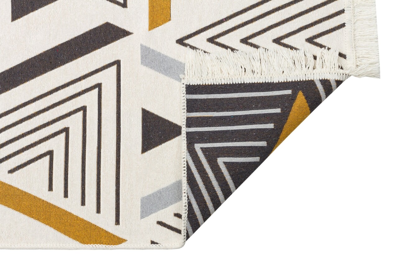 Megfordítható Kilim Szőnyeg, Arya 18 Yellow/Grey, Baketo, 100% újrahasznosított Pamut, 160x230 Cm