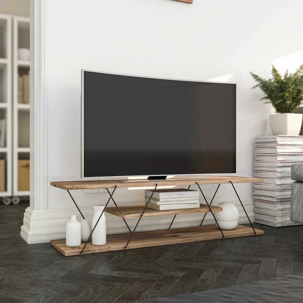 Canaz TV Komód, Kalune Design, 120x30x33 cm, barna/fekete