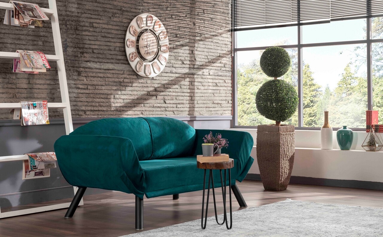 Genzo kanapéágy, Futon, 2 ülőhely, 177x81x87 cm, fém, olajkék