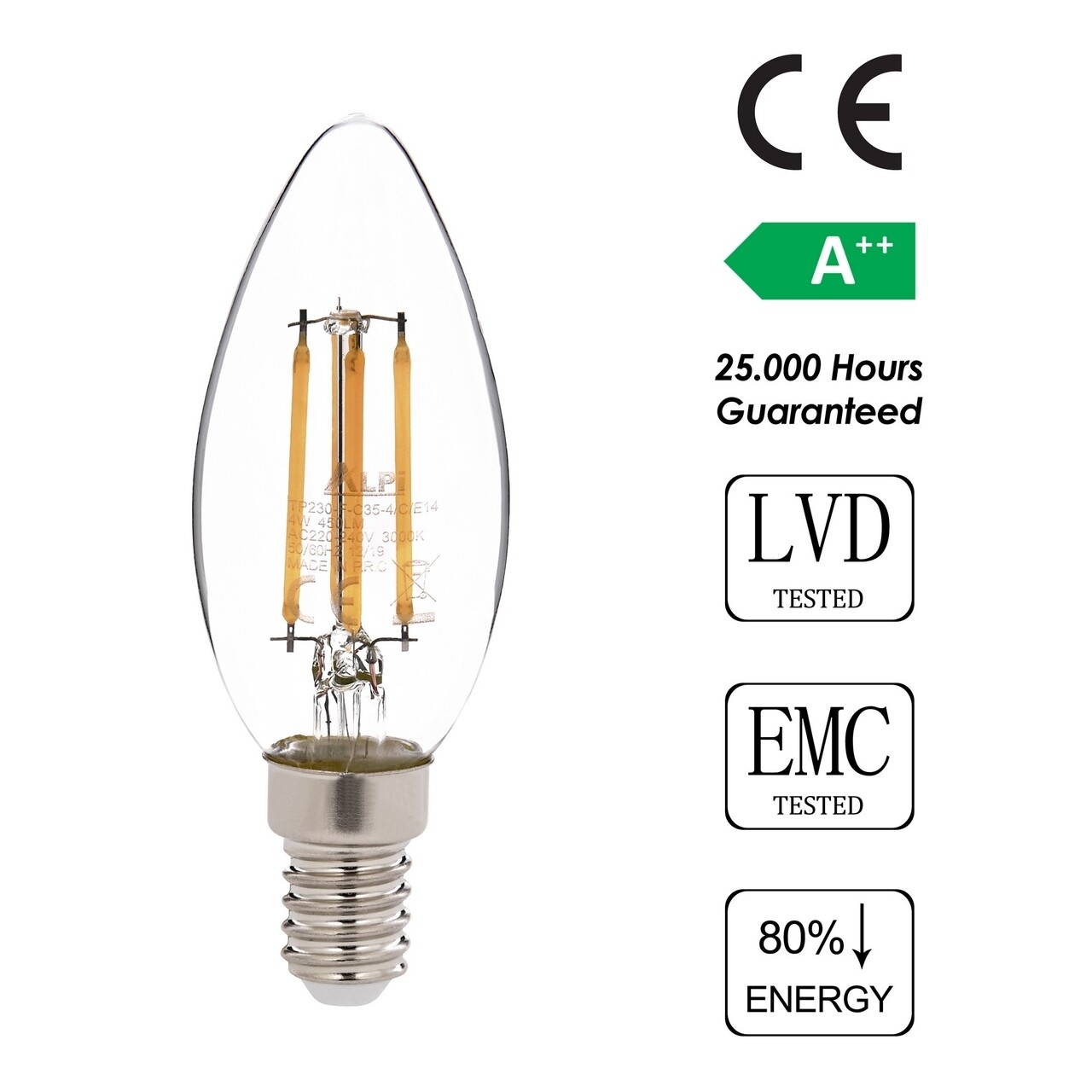 Sage LED Izzó, E14 Düz Gün Işığı, E14, 4 W, 3000K, 450 Lm,  üveg