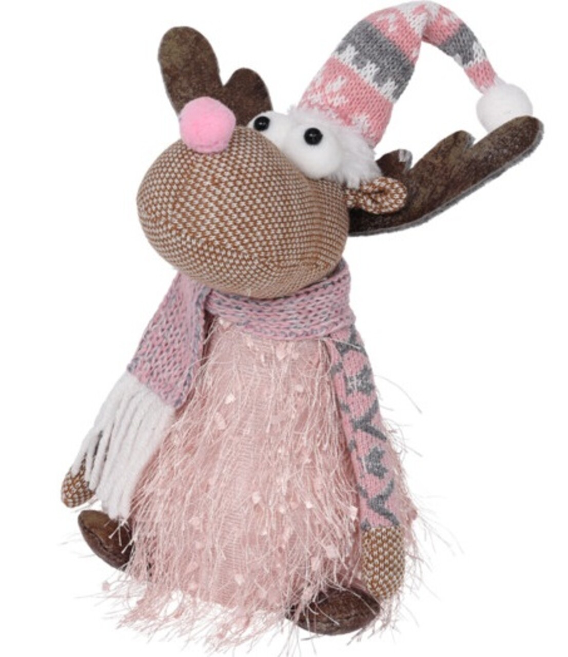 Reindeer w simple scarf, Fénydekoráció 14x22 cm, poliészter, rózsaszín/szürke