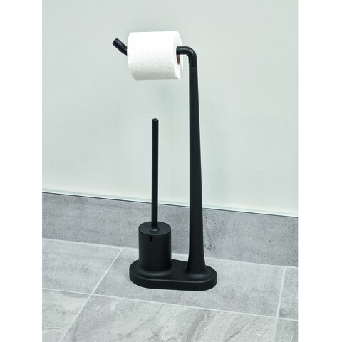 Suport hartie igienica si perie de toaleta Cade, iDesign, 23x13.5x64 cm, negru