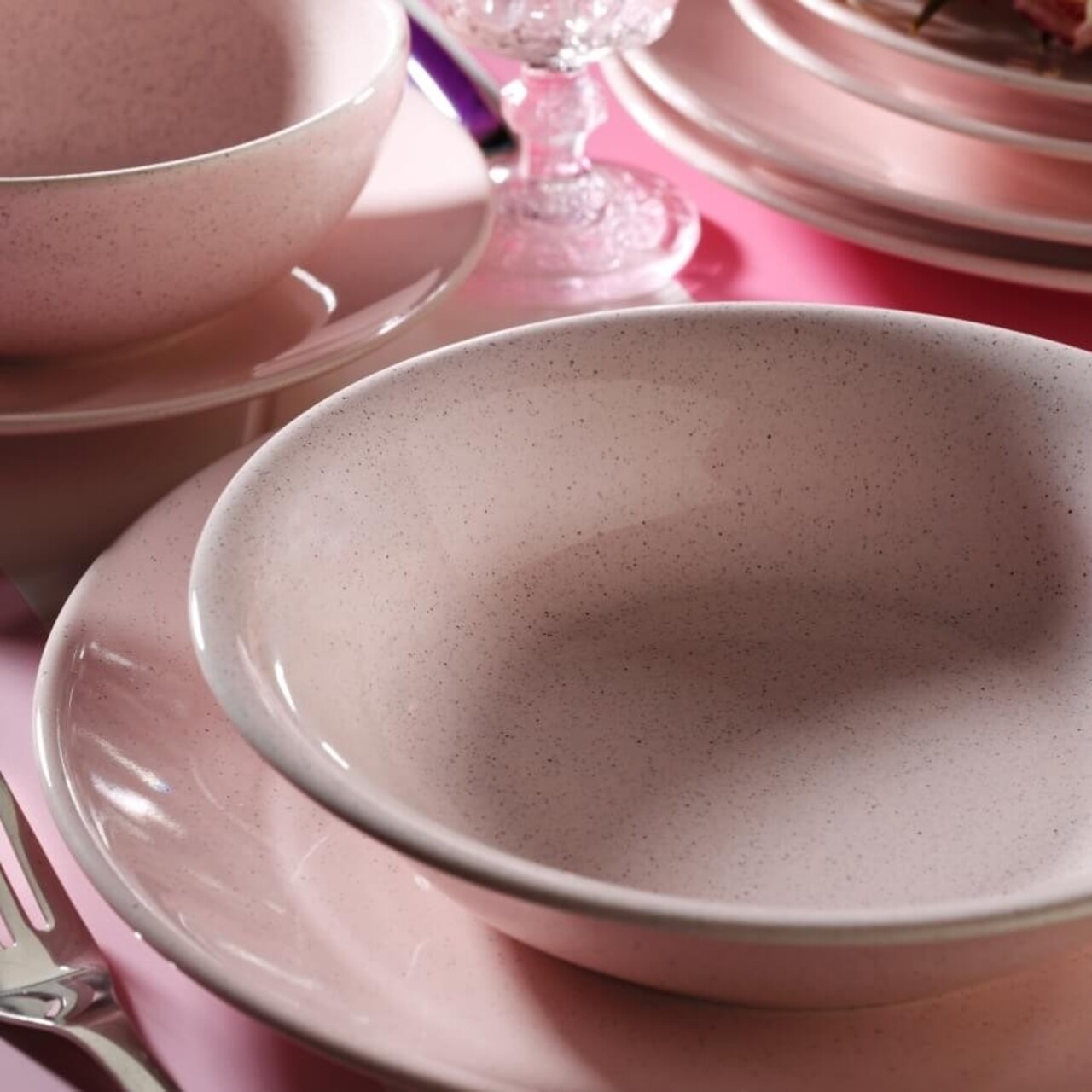 Kutahya porselen 24 darabos étkészlet, hr24y2148805, porcelán, rózsaszín