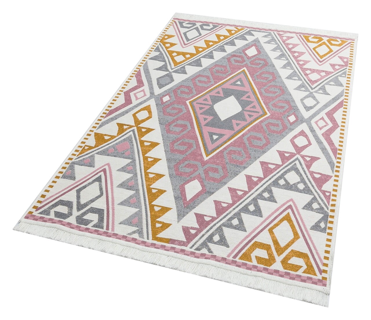 Kilim Szőnyeg 2 Oldallal, Arya 08 Pink / Yellow, Baketo, 100% újrahasznosított Pamut, 160x230 Cm