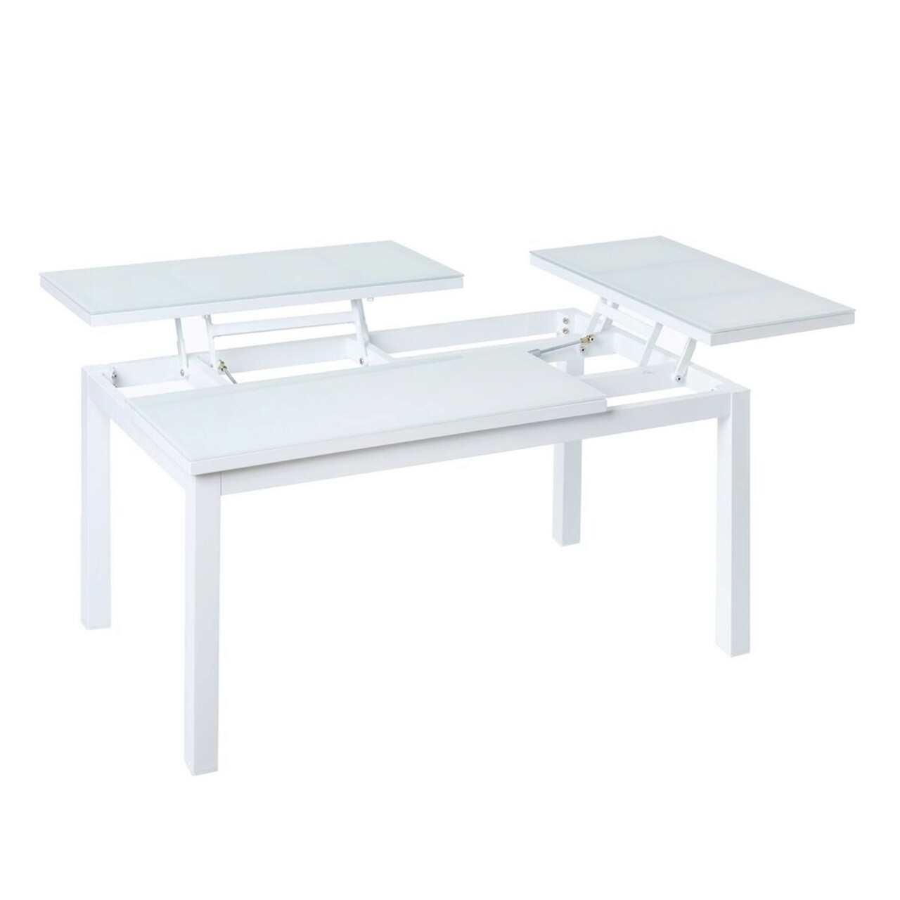 Agnes Kerti asztal összecsukható asztallappal, 100 x 60 x 48.5 cm, alumínium/edzett üveg, fehér