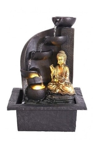 Buddha right Dísz kút, 21.5x18x30 cm, poliszton, fekete