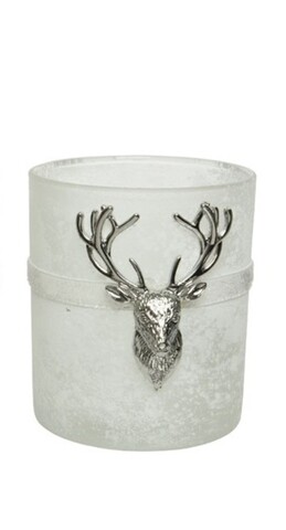 Deer White gyertyatartó, Decoris, 12,5x10x18 cm, üveg, ezüst / fehér