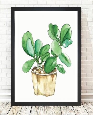 Green Plant díszfestés, Központi festés, 24x29 cm, MDF, többszínű