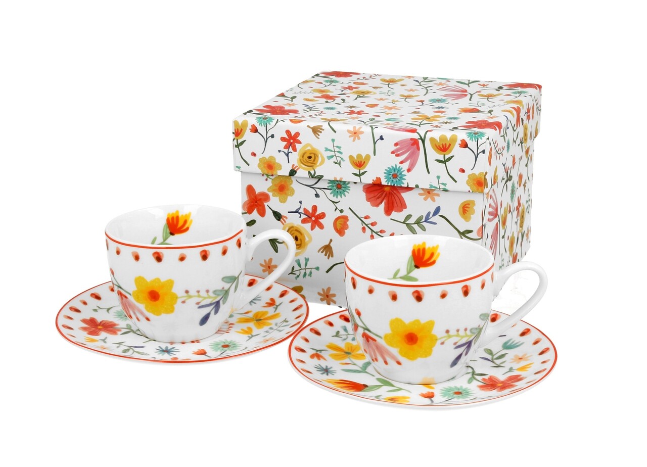 2 Db Csésze Készlet Csészealjjal, DUO, Pasztell, 90 Ml, Porcelán, Tarka