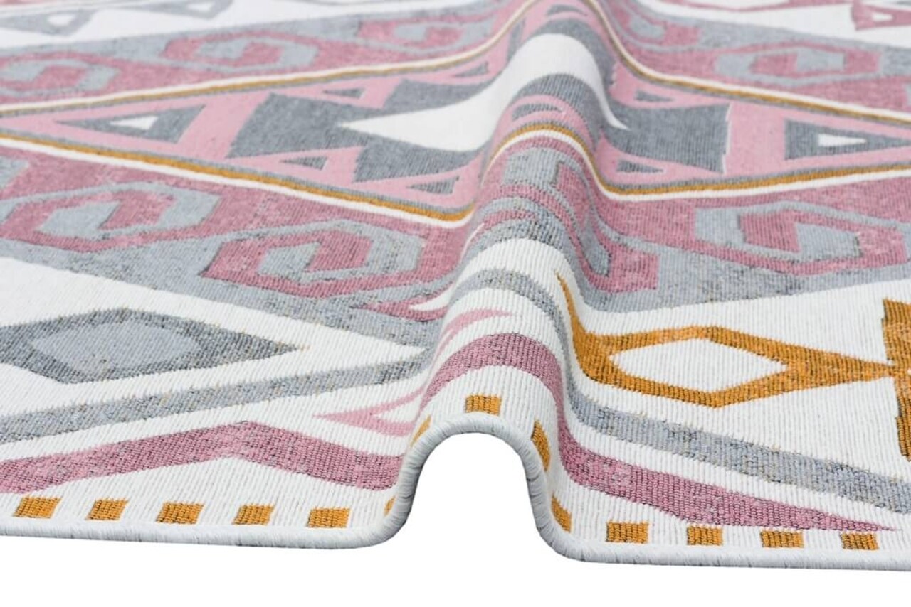 Kilim Szőnyeg 2 Oldallal, Arya 08 Pink / Yellow, Baketo, 100% újrahasznosított Pamut, 160x230 Cm