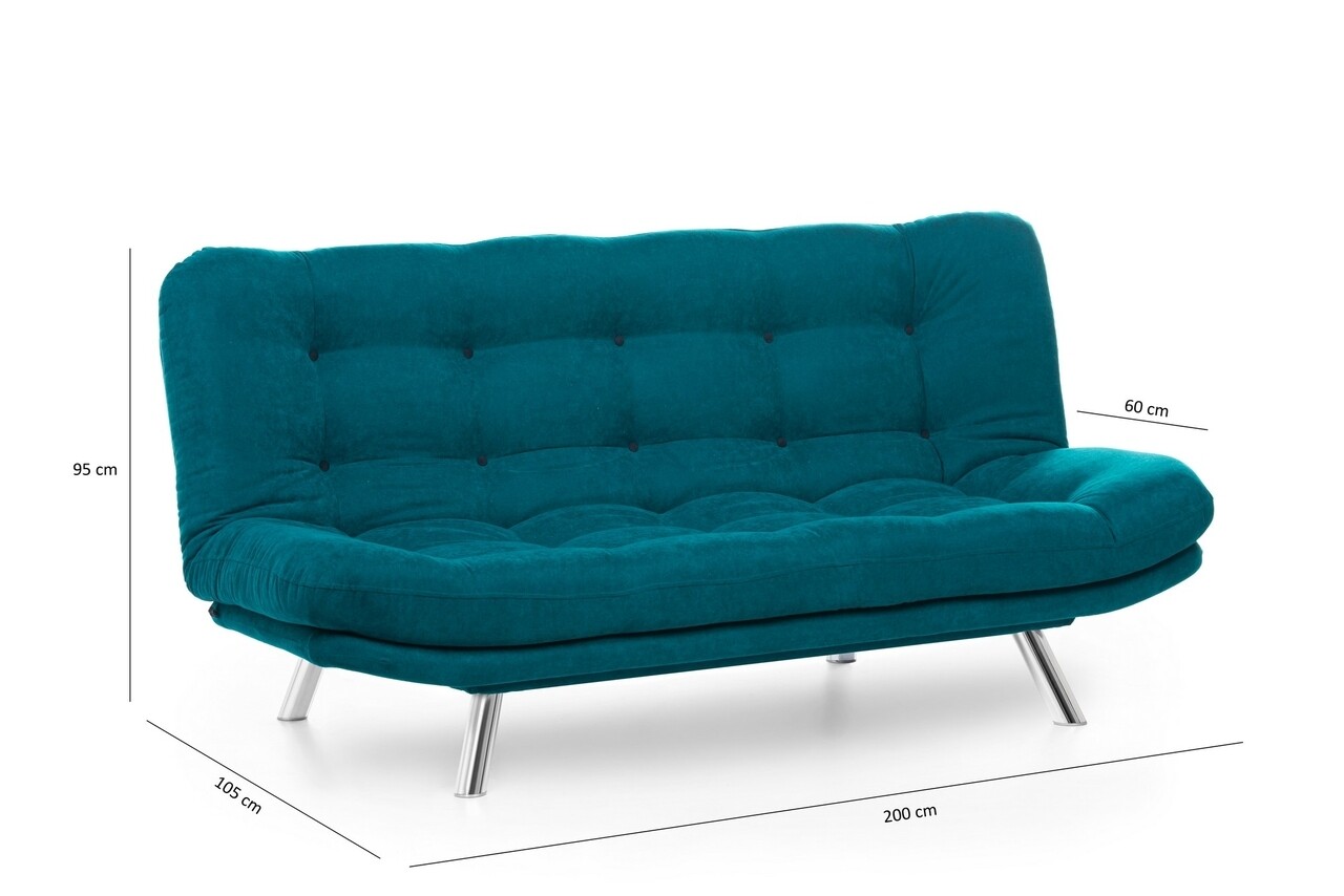 Misa Sofabed Kihúzható Kanapé, Futon, 3 Személyes, 198x128 Cm, Fém, Zöld