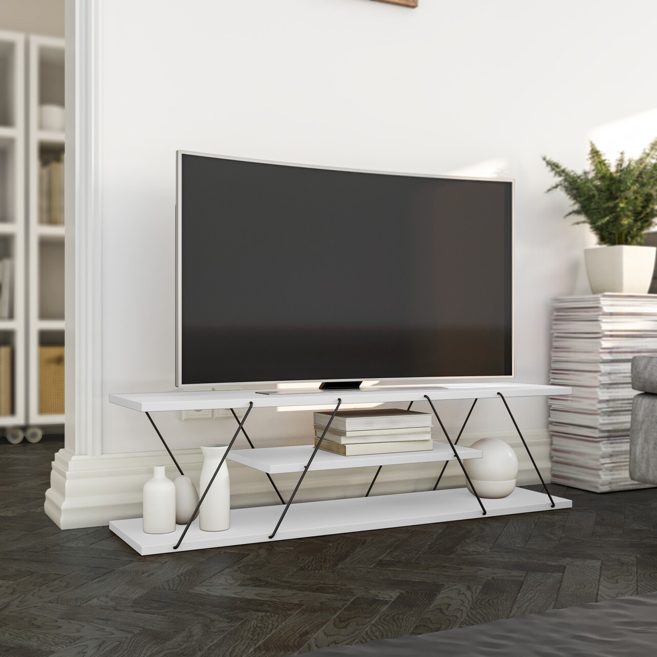 Canaz TV Komód, Kalune Design, 120x30x33 cm, fehér/fekete