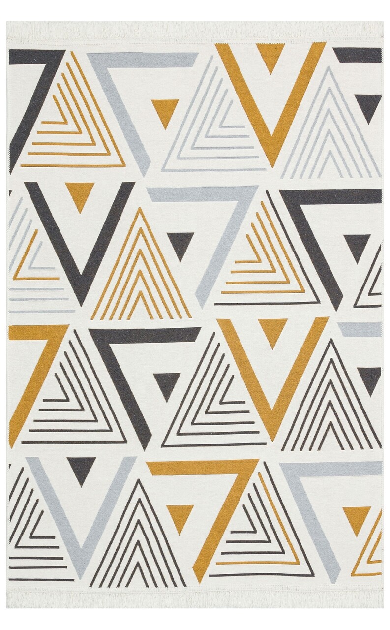 Megfordítható Kilim Szőnyeg, Arya 18 Yellow/Grey, Baketo, 100% újrahasznosított Pamut, 160x230 Cm