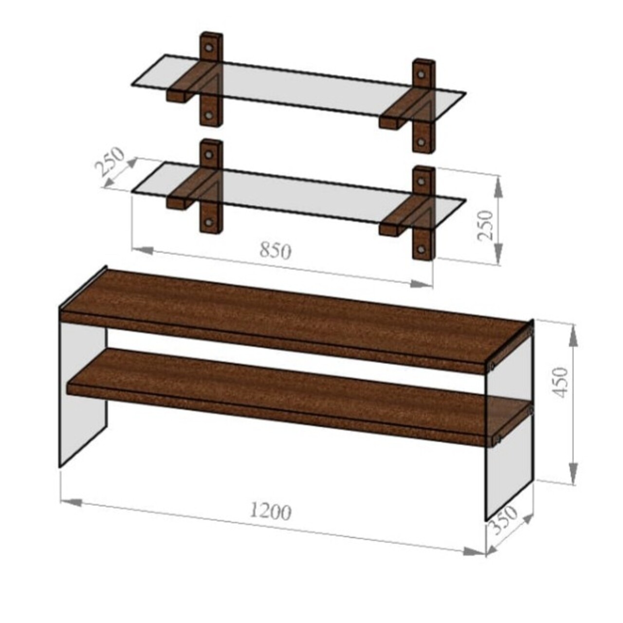 Neostill TV Komód Fali Polcokkal TV102, 120 X 45 Cm/85 X 25 Cm, Mogyoró