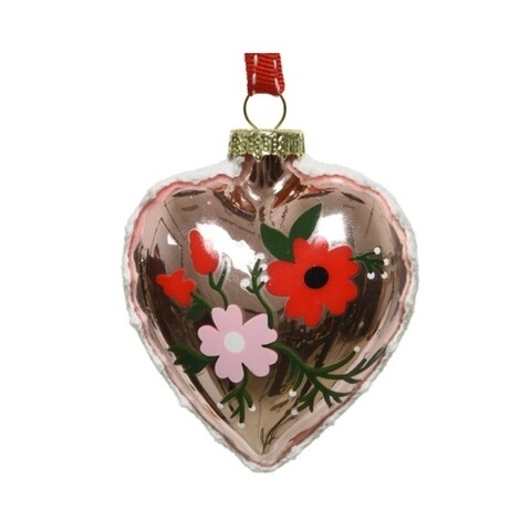 2 db szívüveg virág gömb, díszített, Ø8 cm, üveg, sokszínű