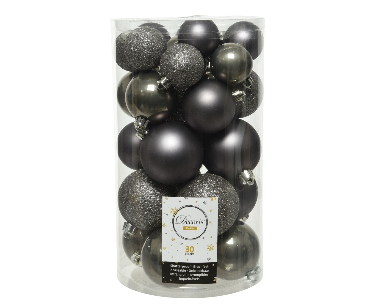 Doboz 30 válogatott gömbvel Silver Mix, Decoris, műanyag, ezüst