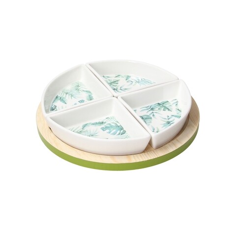 4 tálas tál állvánnyal, Tognana, Tapas Managua, fa / porcelán