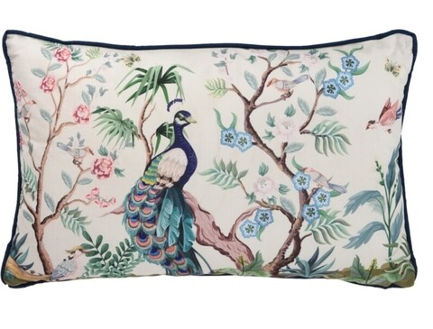 Peacock Díszpárna, 30x50x10 cm, poliester, fehér/színes
