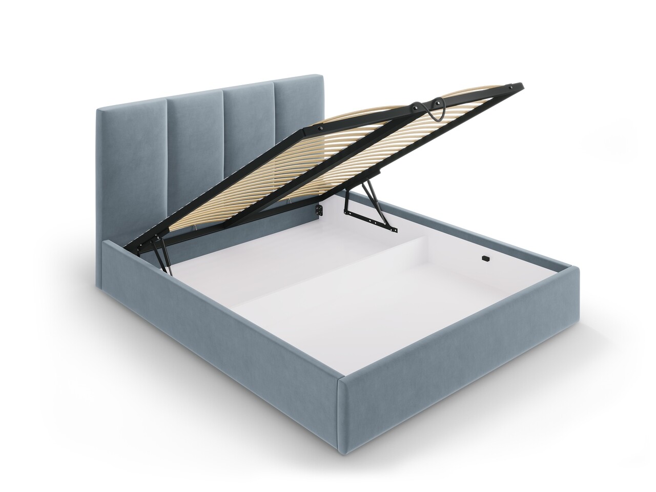 Mazzini Sofas Kárpitozott ágy összecsukható ágyráccsal és Tárolóládával, 208x150x104 Cm, Bársony, Kék